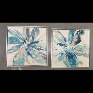 Abstract Blue and Cream Floral Art Set 17 x 17